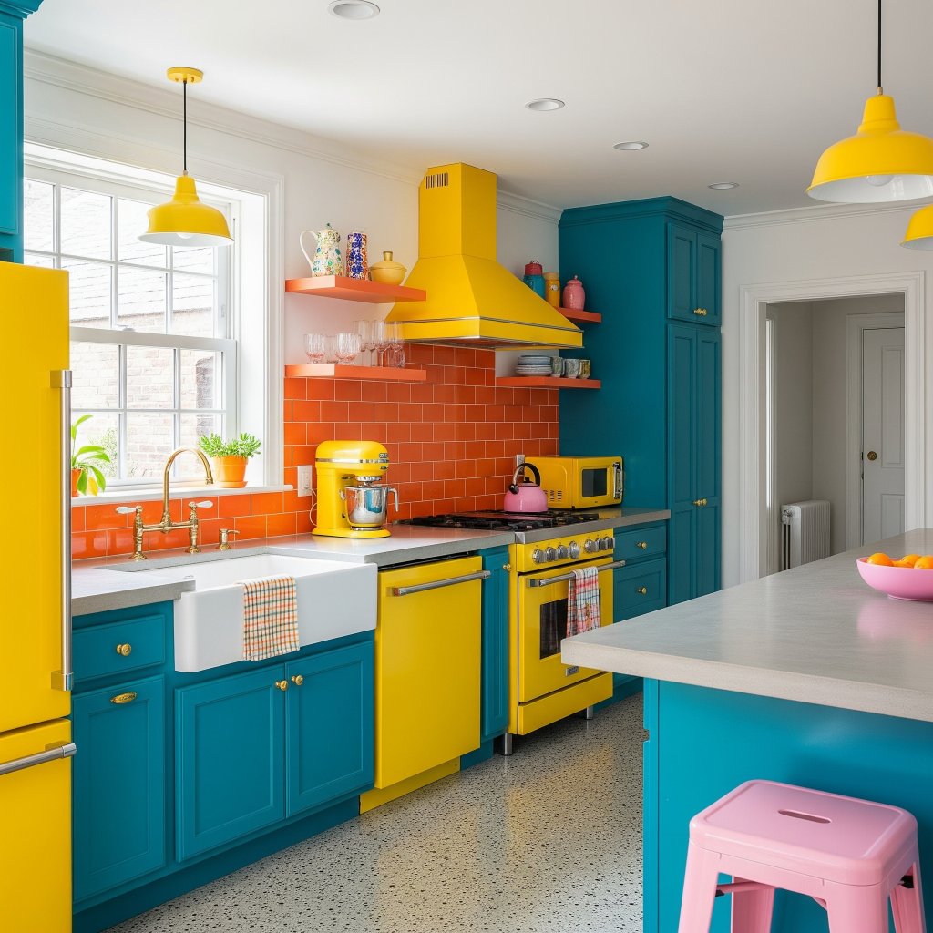 Bright Colours in Kitchen Design.