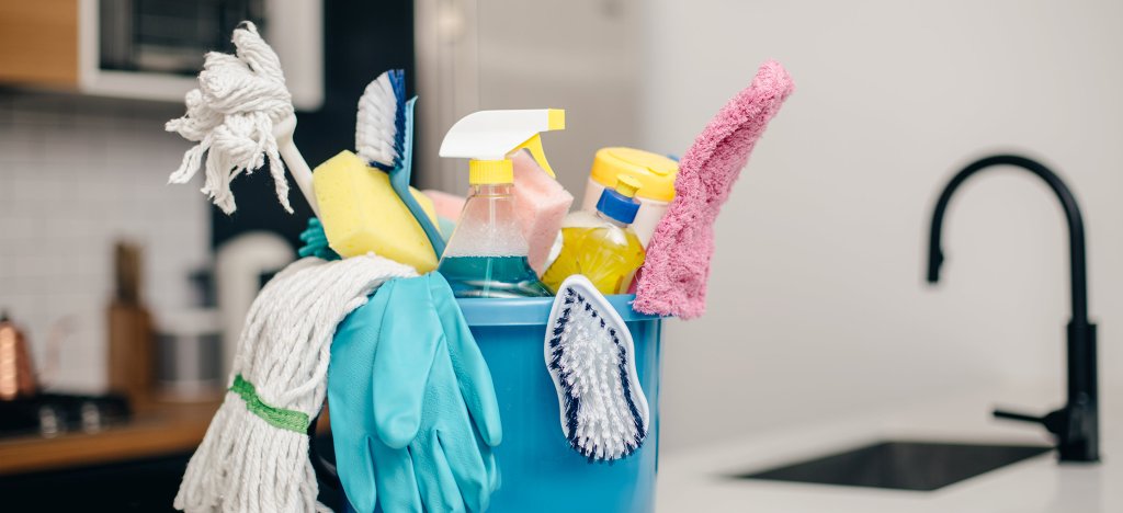 Bucket of cleaning products in a kitchen. Photo by <a href="https://burst.shopify.com/@shopifypartners?utm_campaign=photo_credit&utm_content=Browse+Free+HD+Images+of+Cleaning+Supply+Bucket+Kitchen+Counter&utm_medium=referral&utm_source=credit">Shopify Partners</a> from <a href="https://burst.shopify.com/api-home-furniture?utm_campaign=photo_credit&utm_content=Browse+Free+HD+Images+of+Cleaning+Supply+Bucket+Kitchen+Counter&utm_medium=referral&utm_source=credit">Burst</a>.