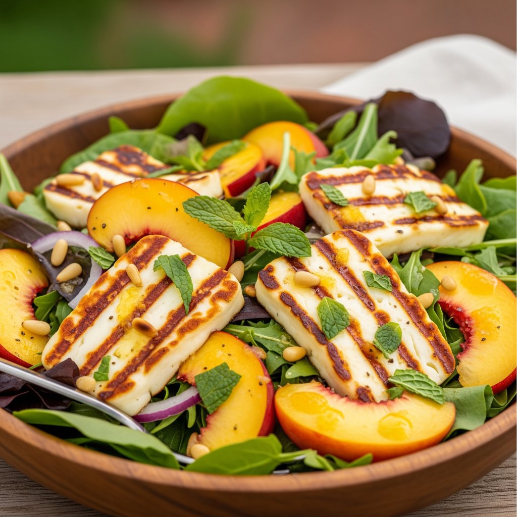 Grilled Halloumi & Peach Salad.