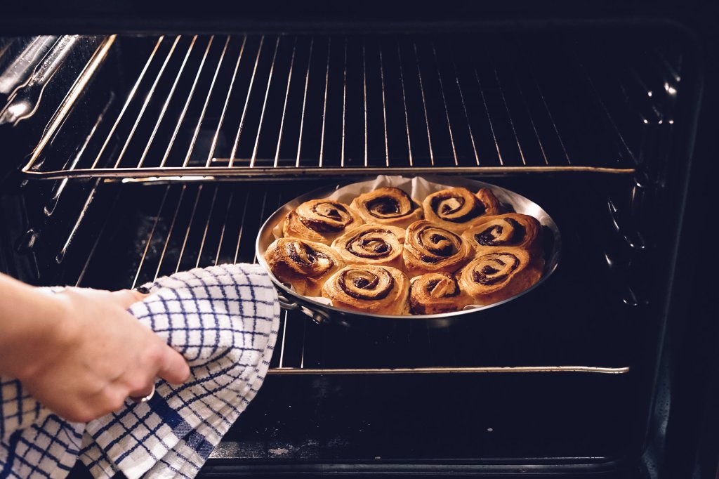 Cooking pastries in a gas or electric oven.
